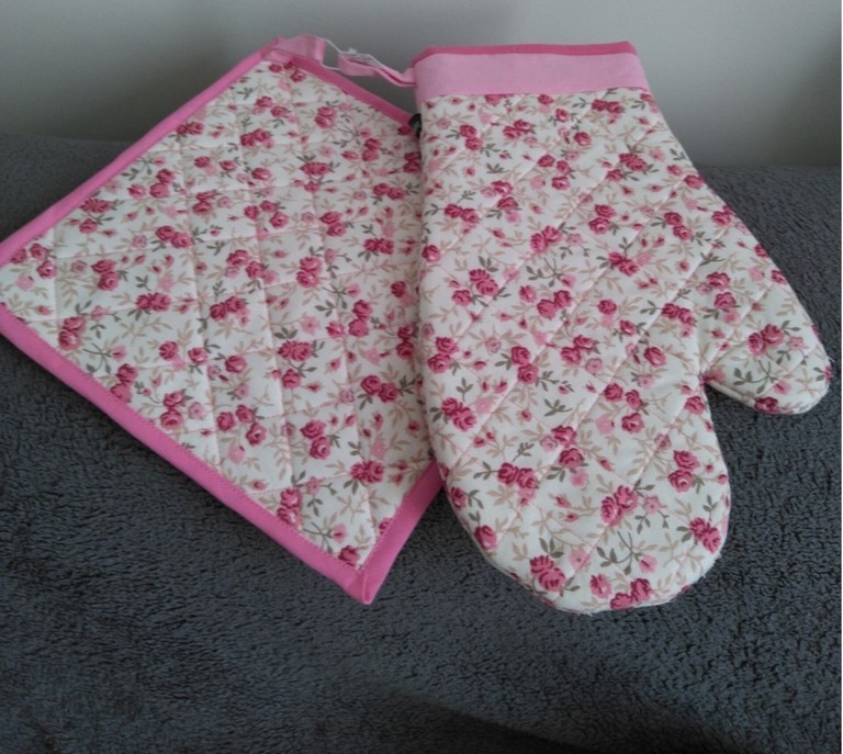 Manique et gant de cuisine Shabby rose