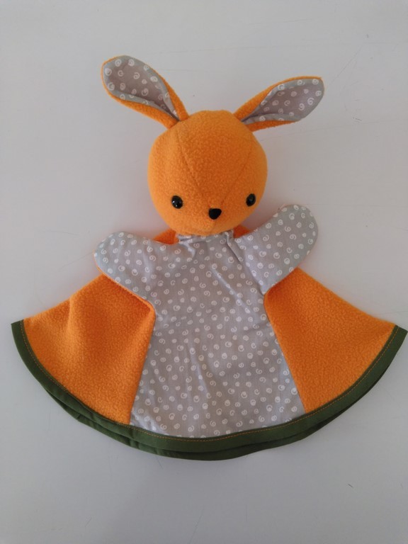 Doudou marionnette orange et vert