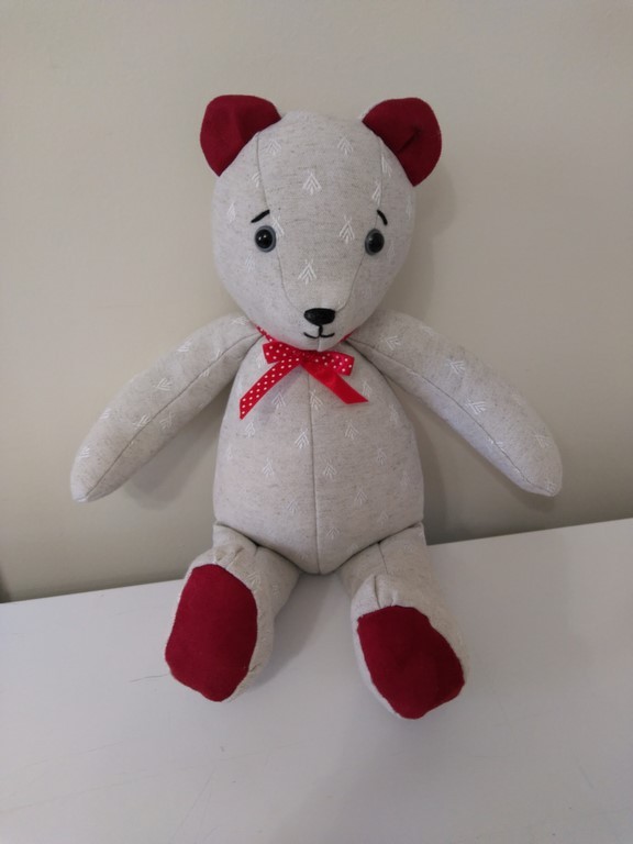 Nounours tissu écru et rouge