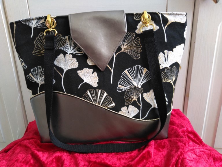 Sac cabas noir Ginko blanc