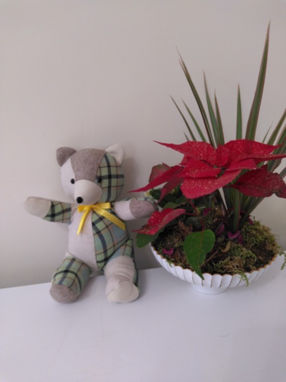 Nounours assis multi-matières Madras vert