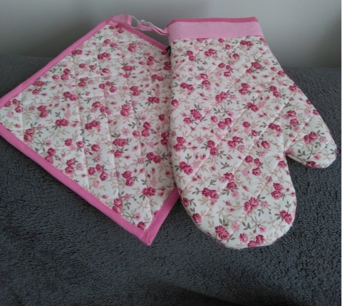Manique et gant de cuisine Shabby rose