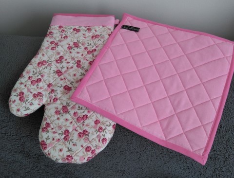 Manique et gant de cuisine Shabby rose