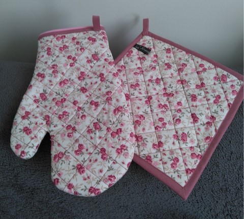Manique et gants de cuisine Shabby petites roses