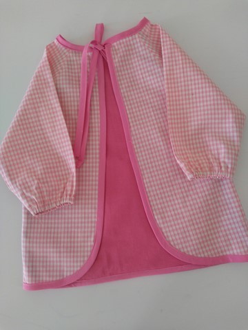 Bavoir tablier rose, coton vichy rose 2/5 ans