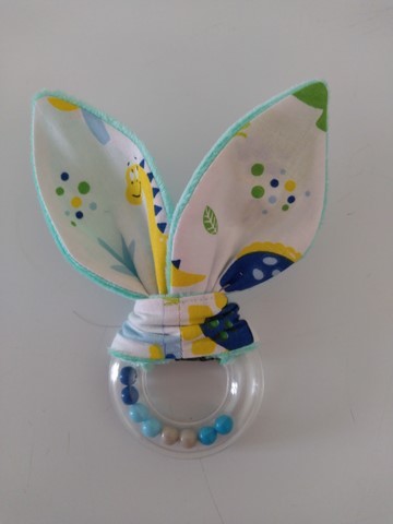 Hochet oreilles de lapin vert, coton imprimé dinosaure