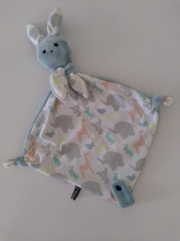 Doudou lapin  bleu, coton éléphants