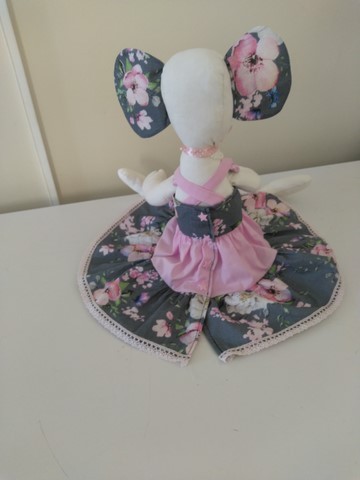 Souris tissu robe rose et grise