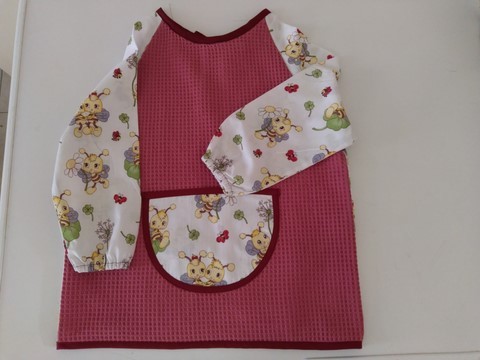 Bavoir tablier framboise, coton imprimé abeilles