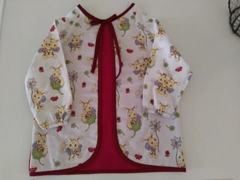 Bavoir tablier framboise, coton imprimé abeilles