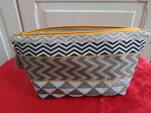 Trousse de toilette "géométrie taupe" grand modèle