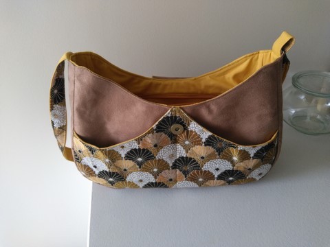Sac à main fleurs jaunes et taupe