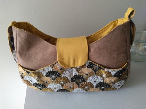 Sac à main fleurs jaunes et taupe