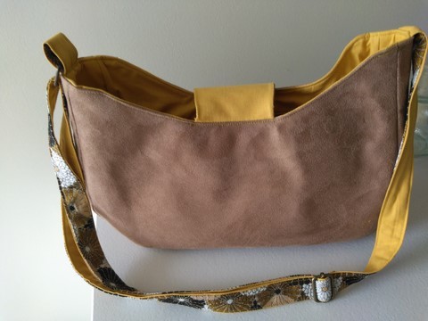 Sac à main fleurs jaunes et taupe