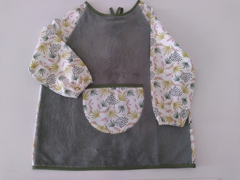 Bavoir tablier feuillage vert 2/5 ans