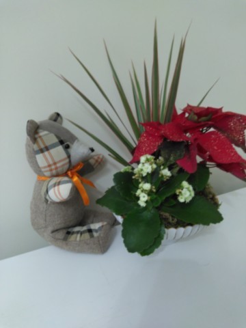 Nounours assis multi-matières écossais orange et beige petit modèle