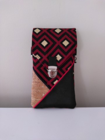 Pochette de téléphone noire, rouge et or