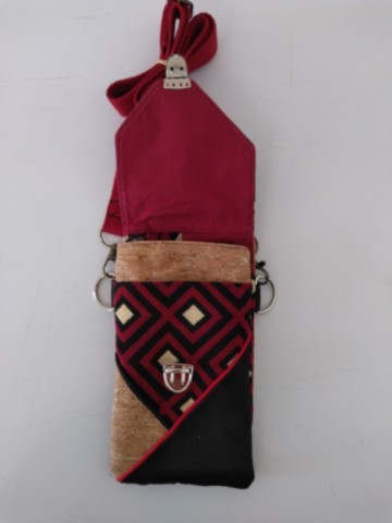 Pochette de téléphone noire, rouge et or