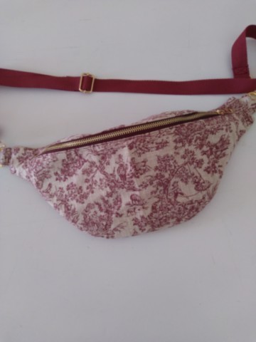 Sac banane toile de jouy rouge