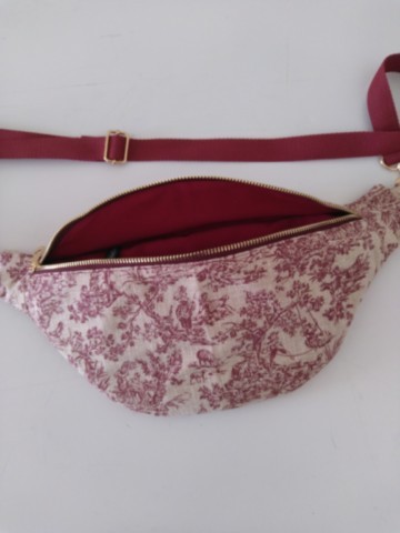 Sac banane toile de jouy rouge